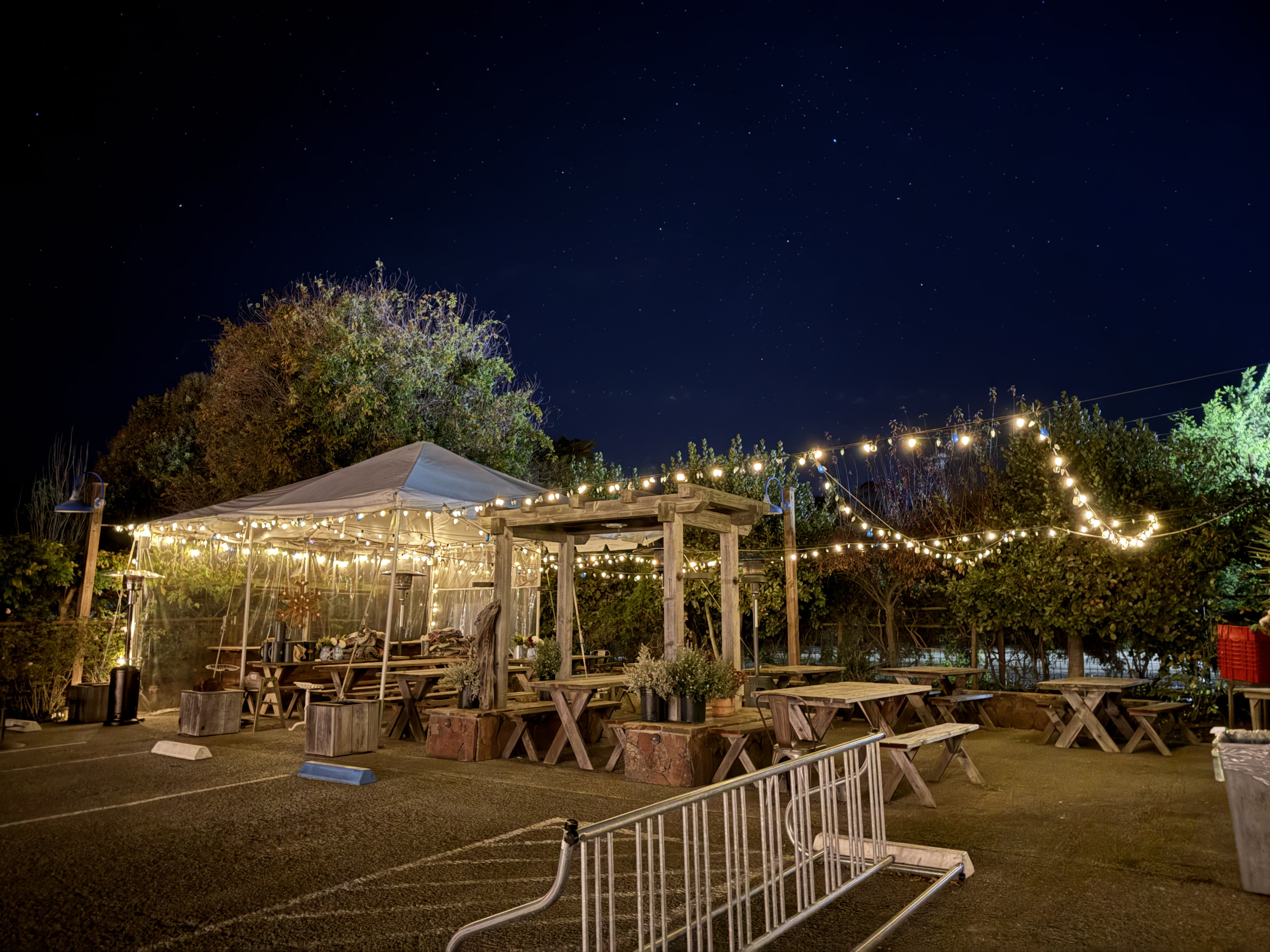 Wedding venue with string lights